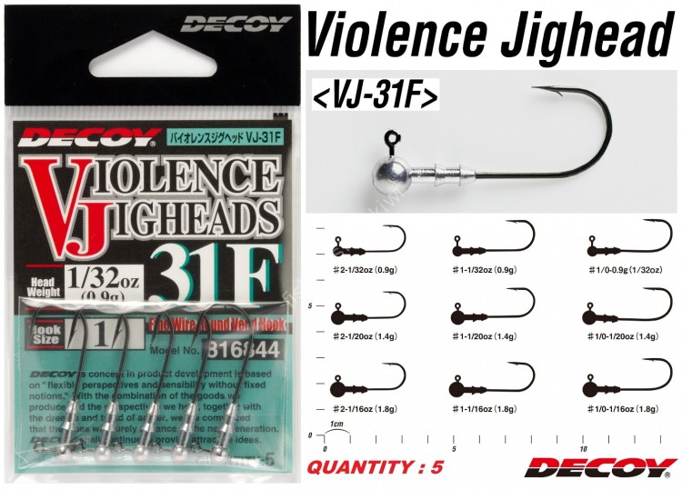 DECOY Violence Jighead VJ-31F [NS Black] 0.9g #2 (5pcs)