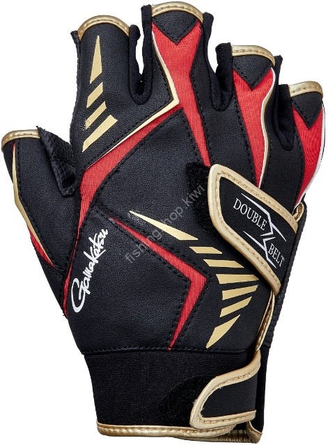 GAMAKATSU GM7294 Double Belt Fishing Gloves 5 Pieces (Black x Gold) M