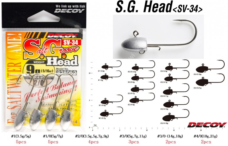 DECOY S.G.Head SV-34 [W Nickel] 3.5g #2/0 3.5g (4pcs)