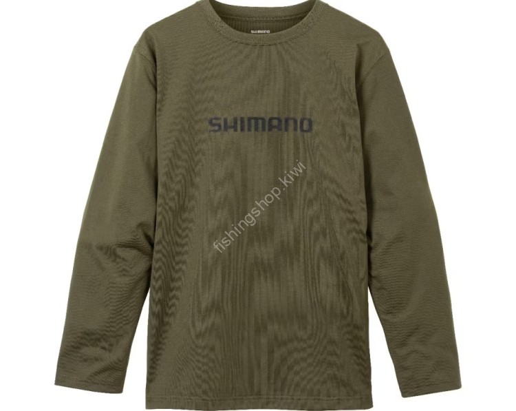SHIMANO SH-022W Dry Logo T-shirt Long Sleeve Khaki S