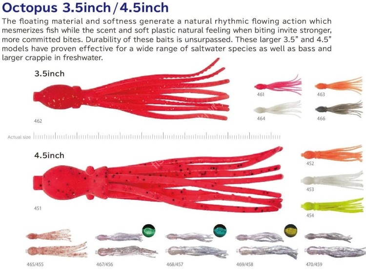 NIKKO 456 Octopus 4.5" (4pcs) #UV Red Glow Flake