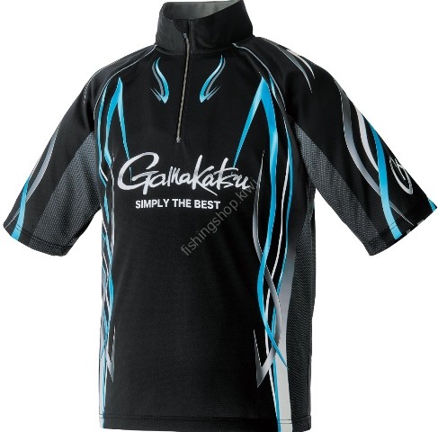 GAMAKATSU GM3735 2Way Printed Zip Shirt Short Sleeve (Black x Blue) 5L