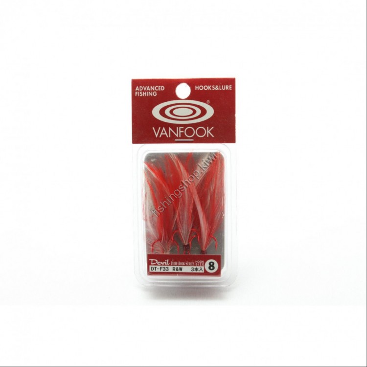 VANFOOK Feather Treble DT-F33R [Red & White] #8 (3pcs) Discontinued