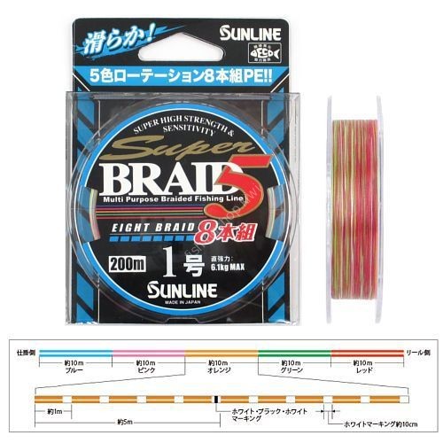 SUNLINE Super Braid5 [10m x 3colors] 200m #1 (6.1kg)