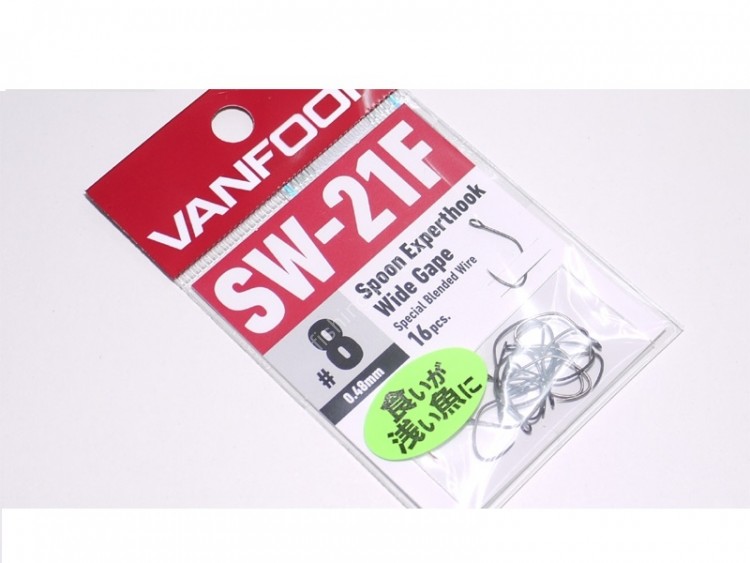 VANFOOK Spoon Expert Hook Wide Fine Wire SW-21F [Fluorine Black] #8 (16pcs)