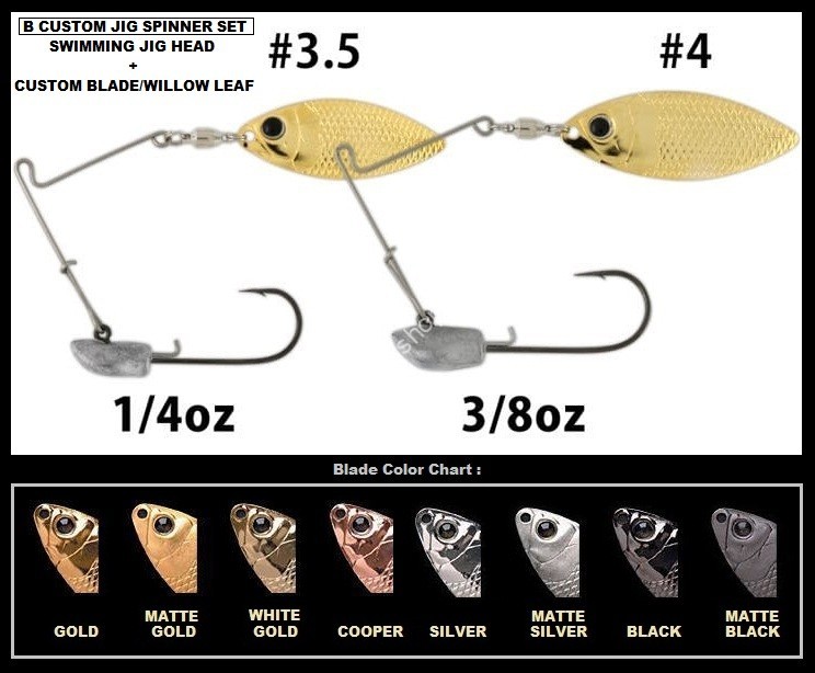 DEPS B Custom Jig Spinner Set (Swimming Jig Head 3/8oz + Custom Blade/Willow Leaf #4) #Matte Black