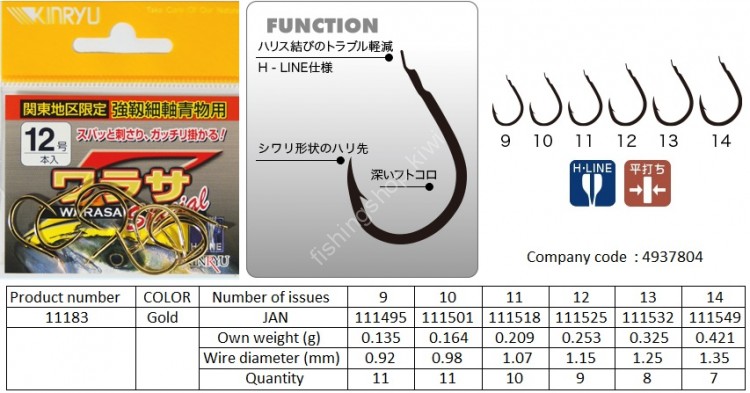 KINRYU 11183 H-Line Warasa Special Z #10 Gold (11pcs)