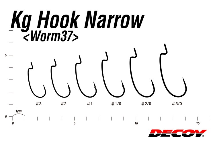 DECOY KG Hook Narrow Worm37 [NS Black] #3/0 (7pcs)