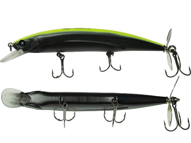 HIDE-UP HU Minnow 111FS 13g (Floating Swisher) #93 Haraguro Black Chart