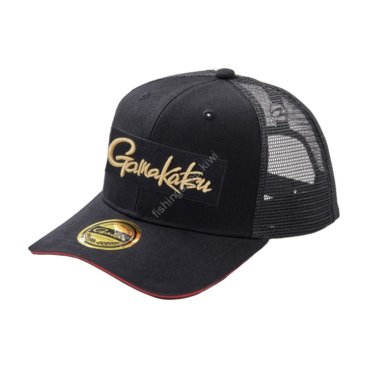 GAMAKATSU GM9104 Half Mesh Cap Box Logo (Black x Gold) L