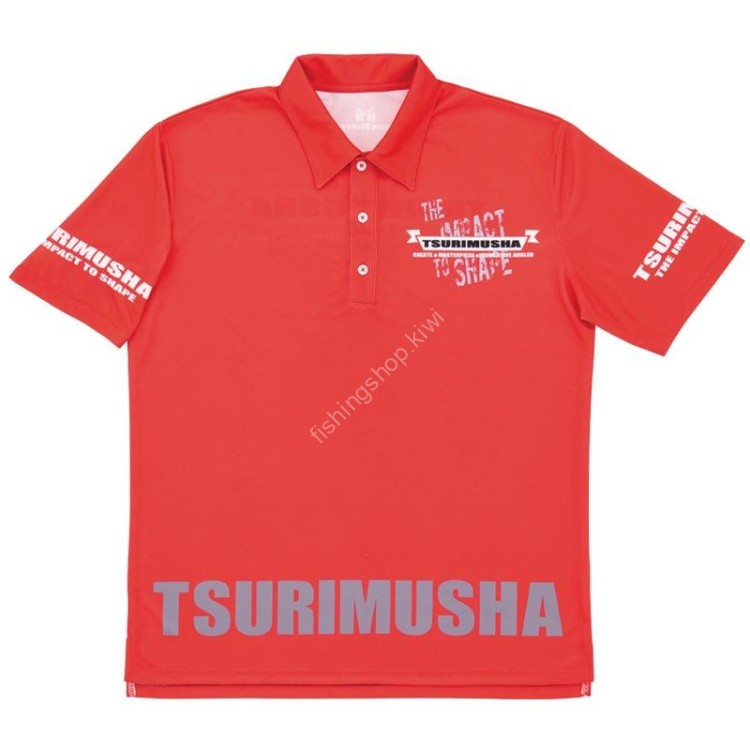 TSURI MUSHA I01405 Dry Ajust Flag Polo Shirt 3L Red