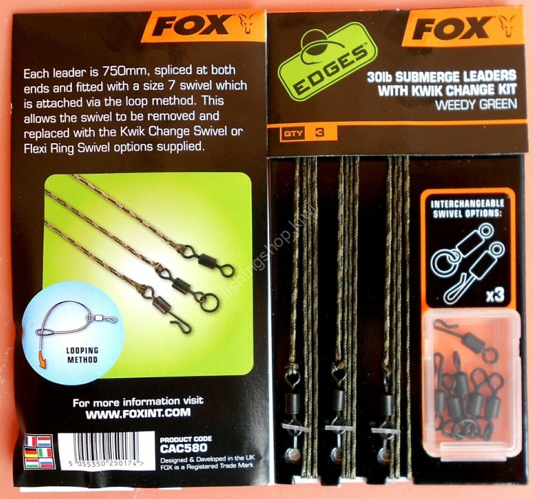 FOX Submerge Leaders With Kwik Change Kit [Weedy Green] (30lb)