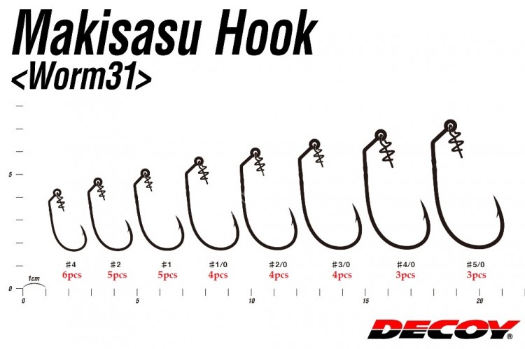 DECOY Makisasu Hook Hyper Worm31 [W Nickel] #2 (5pcs)
