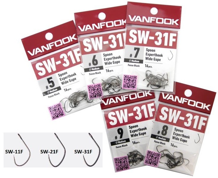 VANFOOK SW-31F Spoon Experthook Wide Gape Medium Wire #9 Fusso Black