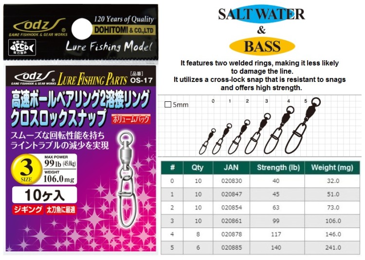 DOHITOMI odz OS-17 High Speed Ball Bearing & 2Welded Ring & Crosslock Snap #3