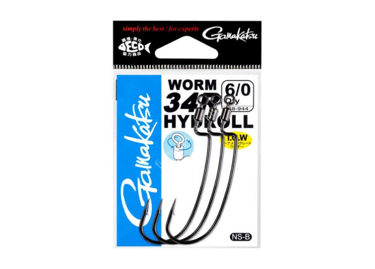 GAMAKATSU Worm 34R HYDROLL #6/0 (3 pcs)