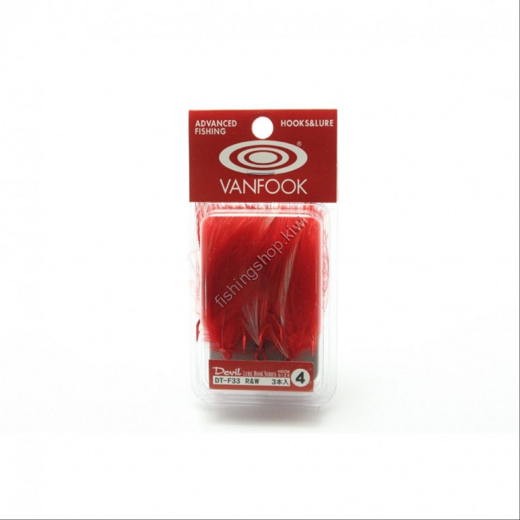VANFOOK Feather Treble DT-F33R [Red & White] #4 (3pcs) Discontinued
