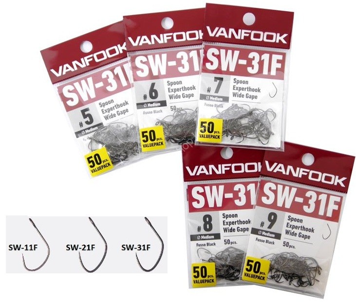 VANFOOK SW-31F Spoon Experthook Wide Gape Medium Wire Value Pack #7 Fusso Black