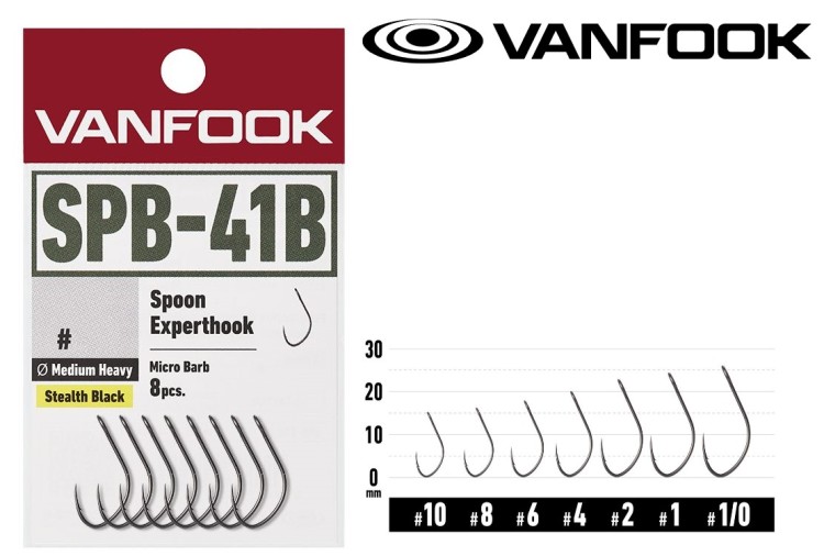 VANFOOK Spoon Experthook Medium Heavy Micro Barb SPB-41B [Stealth Black] #4 (8pcs)