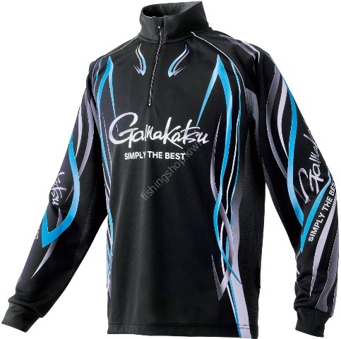 GAMAKATSU GM3734 2Way Print Zip Shirt Long Sleeve (Black x Blue) L